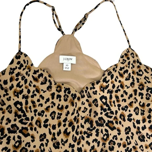 J. Crew Factory Black and Tan Animal Print Scalloped V-neck Cami Top Size 10 - Picture 4 of 7